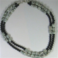 Kiwi jasper & black onyx gemstone double strand necklace