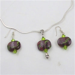 Handmade Artisan Bead Purple Lampwork Necklace and Earrings - VP's Jewelry  