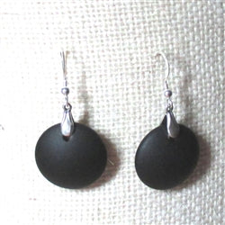 Black crystal coin drop earring on silver ear wires
