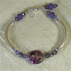 Lilac Hadnade Artisan Bead Silver Bangle Bracelet - VP's Jewelry  
