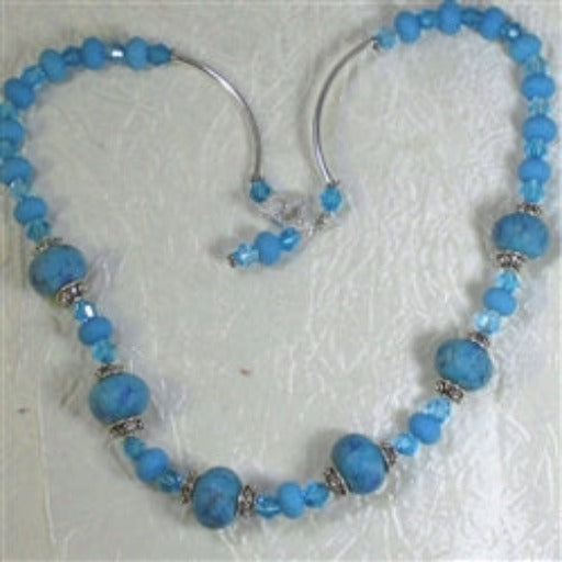 Auqa Blue Handmade Artisan Bead & Crystal Necklace - VP's Jewelry 