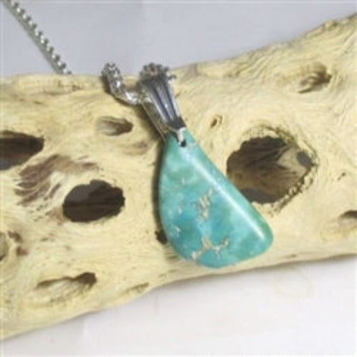 Fox Turquoise Designer Cut Pendant on Silver Chain Necklace - VP's Jewelry