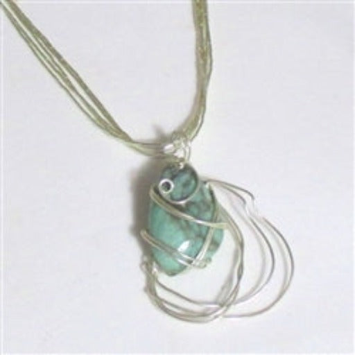 Variscite Gemstone Wire Wrap Pendant Necklace - VP's Jewelry