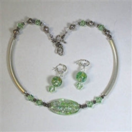 Green Handmade Artisan Bead & Silver Necklace and Earrings - VP's Jewelry  