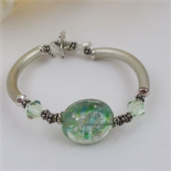 Green Handmade Artisan Bead & Silver Bangle Bracelet - VP's Jewelry  