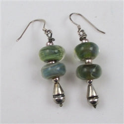 Smokey Green Artisan Bead & Silver Earrings - VP's Jewelry  