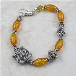 Amber Artisan Bead Bead & Sterling Silver Handmade Bracelet - VP's Jewelry 