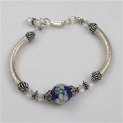 Blue Artisan Beaded Silver Bangle Bracelet - VP's Jewelry