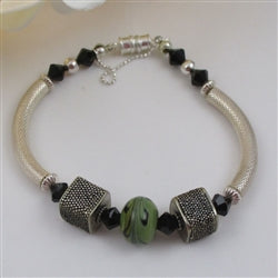 Mossy Green Lampwork Glass Bead and Noodle Bracelet - VP's Jewelry