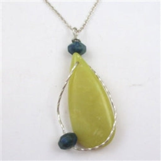 Serpentine New Jade Wire Wrapped Pendant Necklace - VP's Jewelry