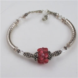 Rose Artisan Bead & Sterling Bangle Bracelet - VP's Jewelry