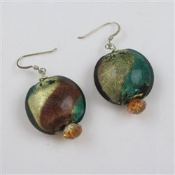 Green Gold and Brown Lampwork Glass Bead Earrings - VP's Jewelry