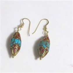 Turquoise & coral bead  earrings