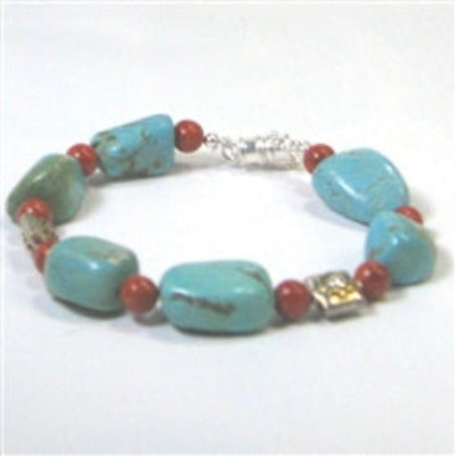 Turquoise Nugget and Red Bead Bracelet - VP's Jewelry  