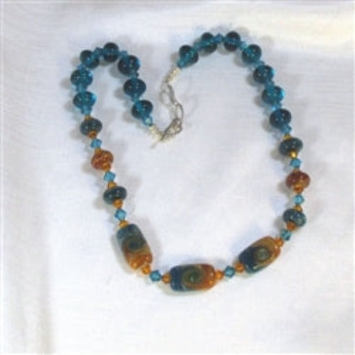 Elegant Camel Bead Necklace in Sea and Sand Handmade Artisan Beads - VP's Jewelry 