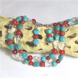 Double-strand Turquoise Nugget Necklace and Earrings - VP's Jewelry