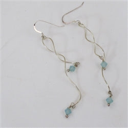 Long Dangling Earrings Sterling Silver and Aqua Crystal - VP's Jewelry