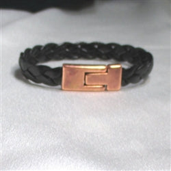 Black Braided Leather Bracelet Copper Clasp Unisex - VP's Jewelry