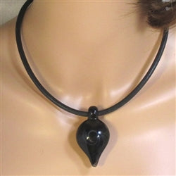 One Of A Kind Black Handmade Pendant on Leather Necklace - VP's Jewelry