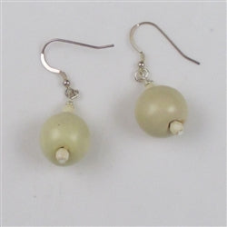 Handmade Kazuri bead cream earrings