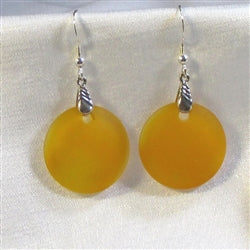 Goldenrod  sea glass coin drop earring on silver ear wires