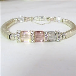 Bridal Blush Crystal Cube and Silver Bangle Bracelet - VP's Jewelry 