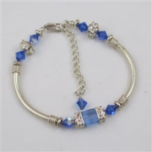 Blue crystal silver noodle bangle bracelet