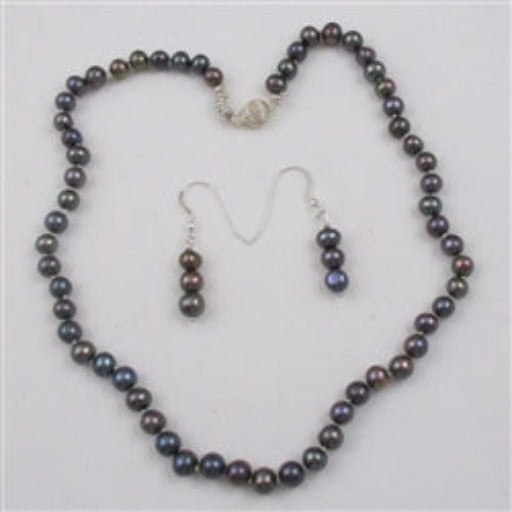 Teal Pearl Necklace and Earrings Jewelry Set - VP's Jewelry 