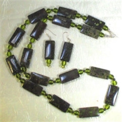 Long Green Jasper Gemstone Necklace and Earrings - VP's Jewelry