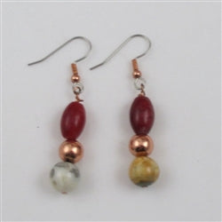 Crazy lace agate gemstone earrings with copper accents