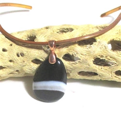 Black Agate Pendant Copper Neck Wire Necklace - VP's Jewelry