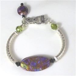 Purple Handmade Artisan Bead & Silver Bangle Bracelet - VP's Jewelry