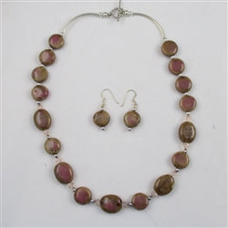 Handcrafted Tan and Rose Necklace and Earrings - VP's Jewelry 