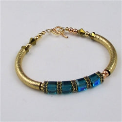 Bangle Bracelet with Blue Crystal Cube and Gold Bangle - VP's Jewelry