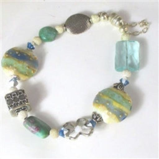 Designer Whimsical Aqua and Blue Handmade Beaded Bracelet - VP's Jewelry  