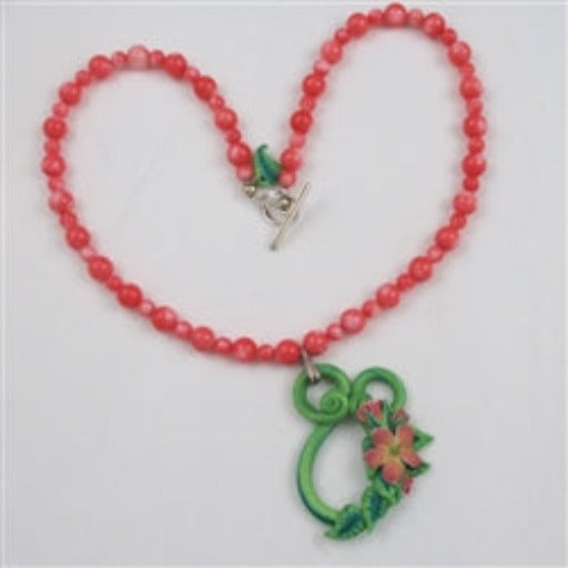 Pink Bead Necklace with Tropical Handmade Pendant - VP's Jewelry