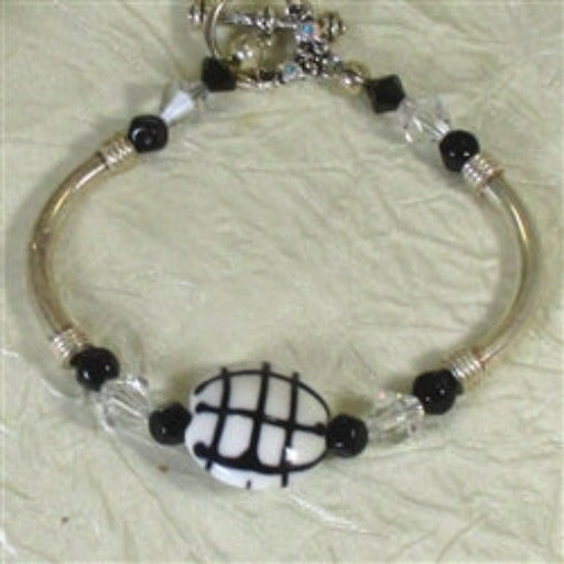 Black and White Artisan Bead Bangle Bracelet - VP's Jewelry  