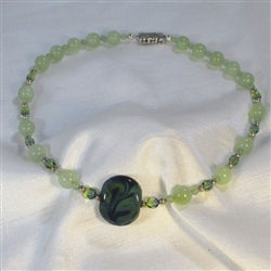Green and Blue Swirls Lampwork Glass Bead & New Jade Set - VP's Jewelry  