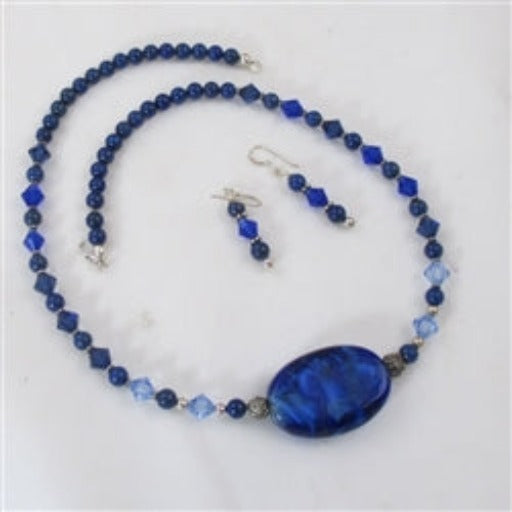 Artisan Lampwork and Lapis Lazuli Bead Necklace and Earrings - VP's Jewelry  