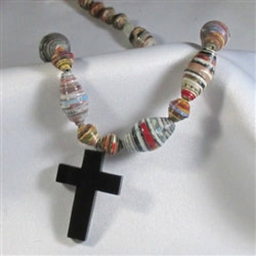Buy multi-colored fair trade paper bead necklace unisex