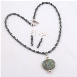 Hematite & Handmade Artisan Pendant Necklace & Earrings - VP's Jewelry