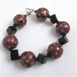 Black and maroon Kazuri Beaded Bracelet