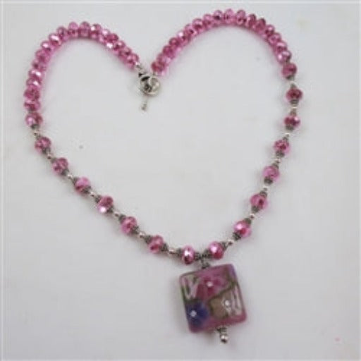 Handmade Pink Artisan Bead Pendant Necklace - VP's Jewelry