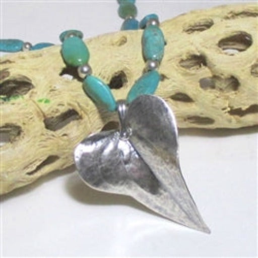 Turquoise Nugget Necklace Leaf Pendant - VP's Jewelry