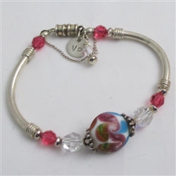 Bangle Bracelet in Handmade Rose and Turquoise Swirled Beads - VP's Jewelry  