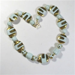 Handcrafted Kazuri necklace fair trade bead handmade Kazuri aqua & gold beads
