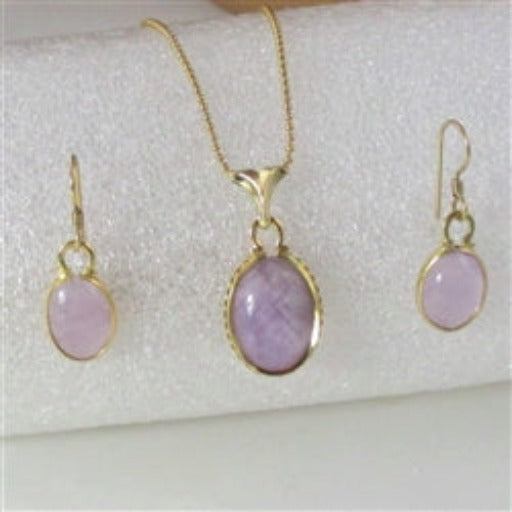 Light Amethyst Gemstone & Gold Pendant Necklace & Matching Earrings - VP's Jewelry