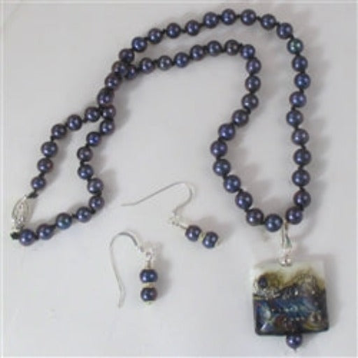 Jewelry Set Black Pearl Necklace Handmade Pendant & Earrings - VP's Jewelry
