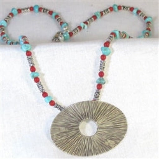 Mexican Turquoise Necklace With Big Bold Silver Pendant - VP's Jewelry
