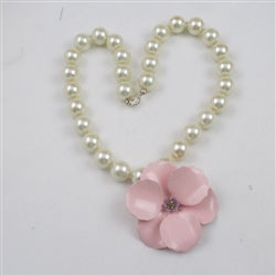 Statement Necklace in Pearl With Pink Poppy Pendant - VP's Jewelry 